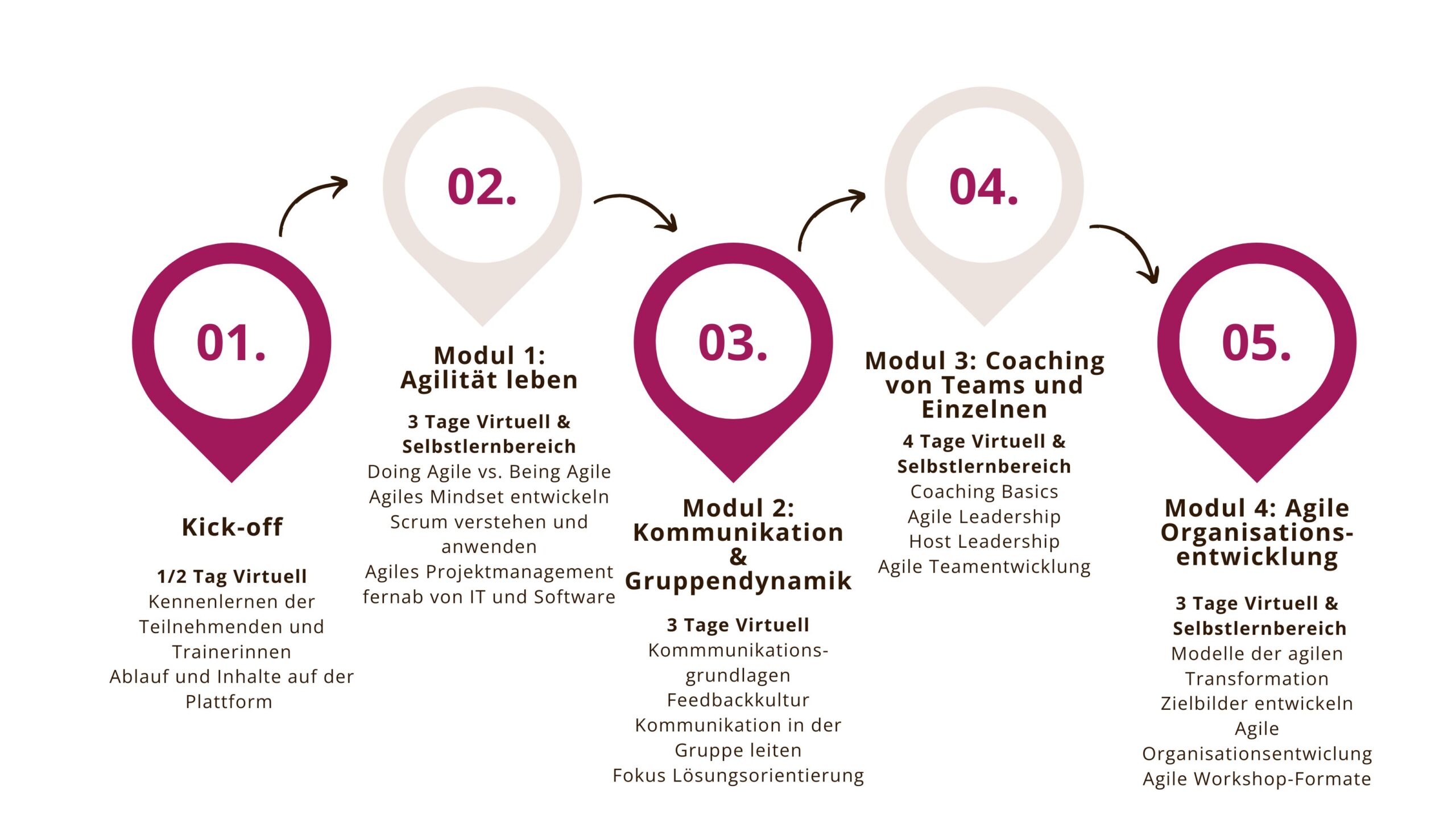 Dieses Bild zeigt die Inhalte des ISO zertifizierten Agile Transformation Coach